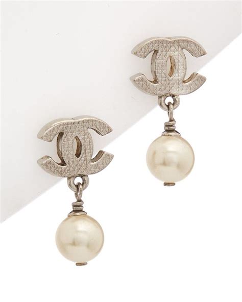 chanel faux pearl cc drop earrings|silver chanel clip on earrings.